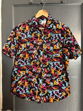 Lrg Short-Sleeve Button-Up with Yellow, Pink & Light Blue Abstract Print